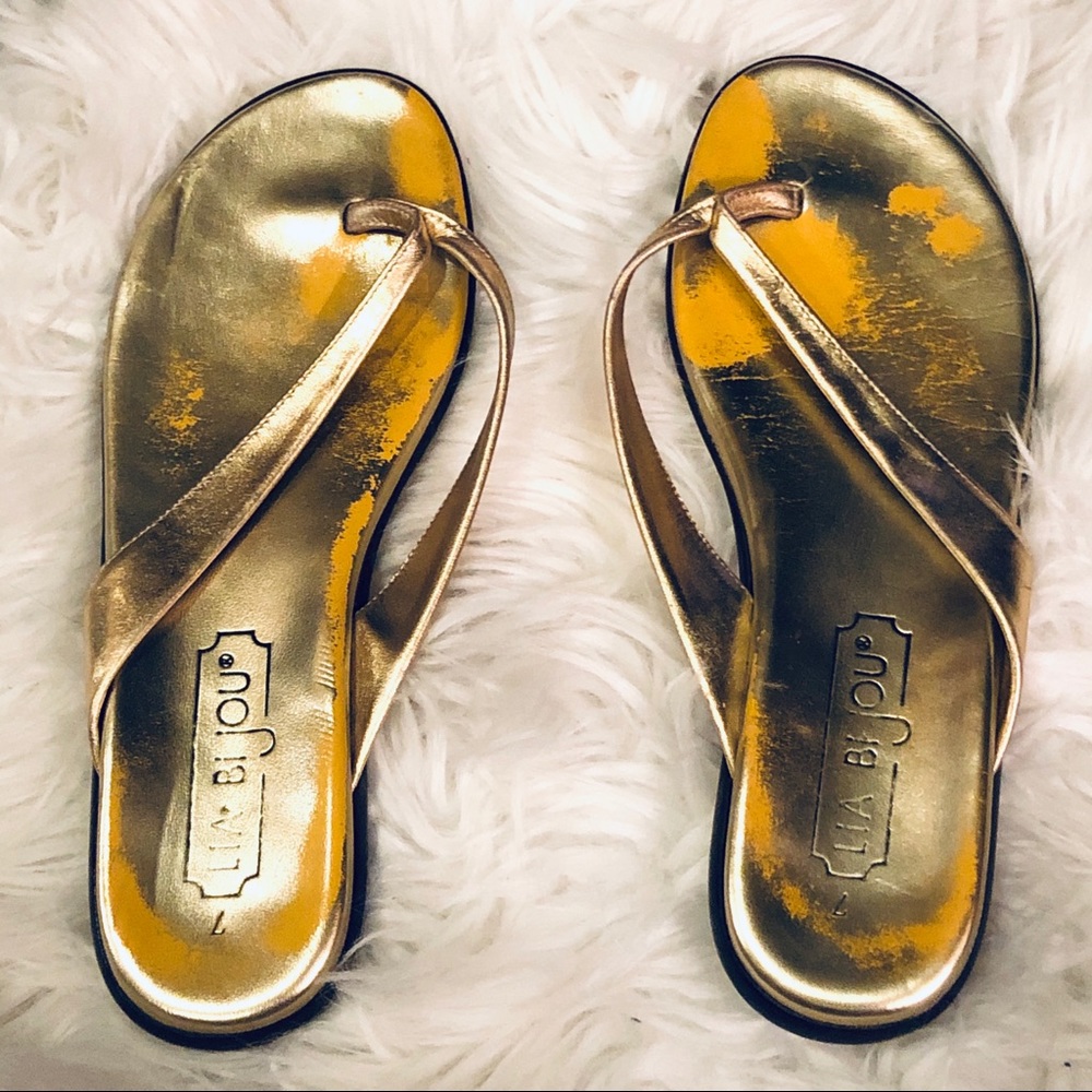Lia Bijou gold foil thongs